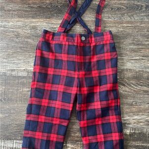 Janie and Jack Red and Blue Overalls with Classic Plaid Design